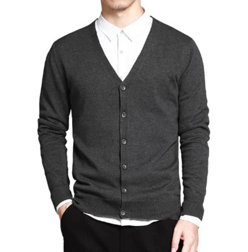 New Cotton Sweater Men Long Sleeve Cardigan Mens V-Neck Sweaters Loose Solid Button Fit Knitting Casual Style Clothing J765