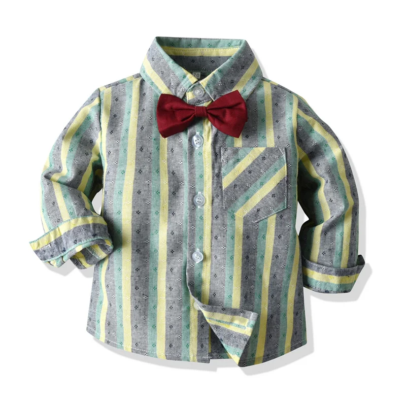 Модные весенние комплекты одежды для детей костюм для маленьких мальчиков рубашка в клетку с длинными рукавами+ подтяжки, комплект из 2 предметов - Цвет: only shirts