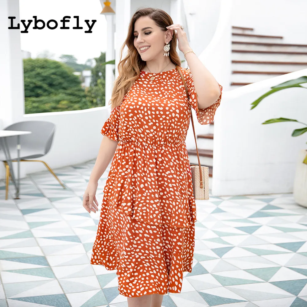 Летнее платье Lybofly 4XL 2020 женское пляжное с цветочным принтом повседневное