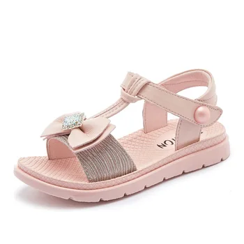 

2020 Big Girl Sandles For Kids Shoes Summer Princess Beach Bow Sandles Children Genuine Leather Shoe 3 4 5 6 7 8 9 10 11 12 Year
