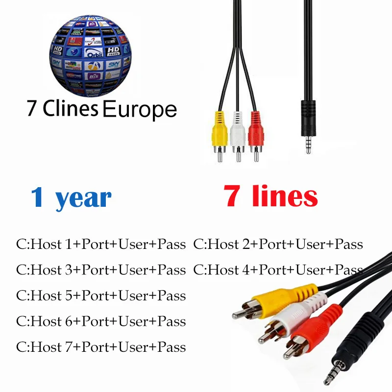 Cccam Europa 1 год 7 линий Испания Италия поддержка спутникового ТВ приемник DVB-S2 действительный freesat V7 freesat v8 super europe 7 clines