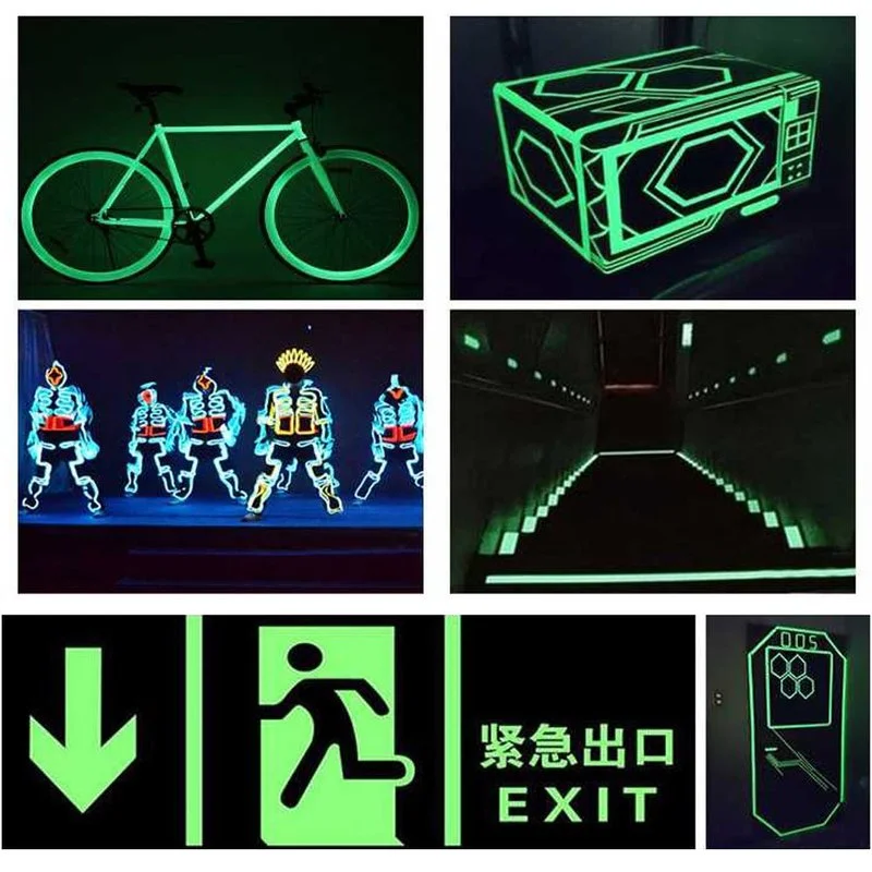 1.5CM*1M Luminous Fluorescent Self-adhesive Warning Tape Night Vision Dark Place Security Anti-theft Tape Bicycle Wheel Spokes