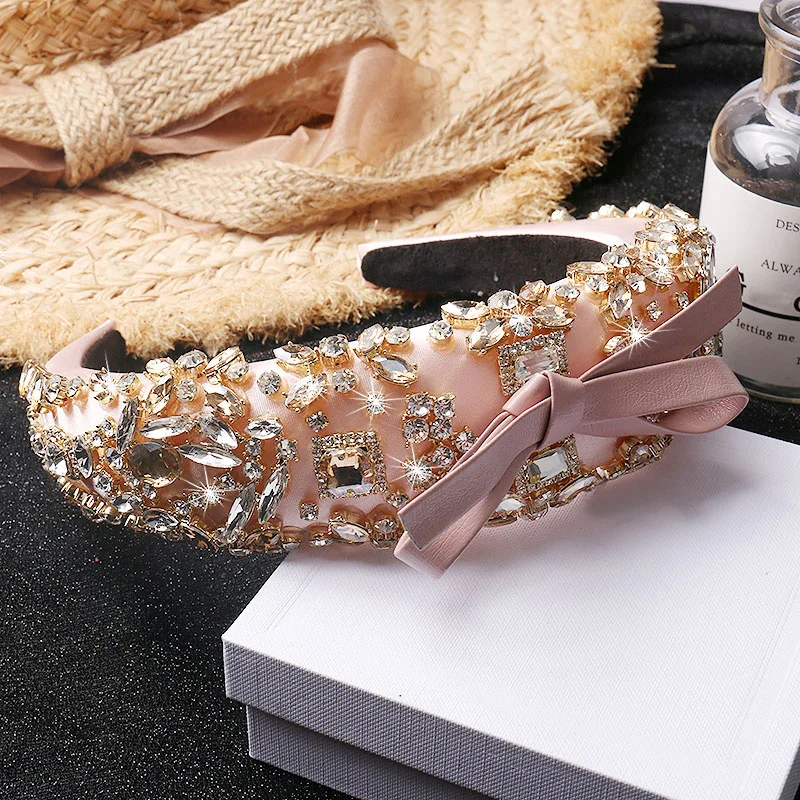 Luxury Full Diamond Baroque Headbands Crystal Rhinestones Personality Party Show Dance Crown Bowknot Turban Headdress Headwear