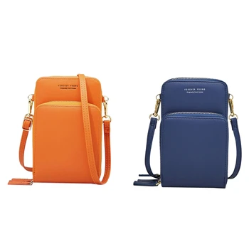 

2 Pcs Colorful Cellphone Bag Fashion Daily Use Card Holder Small Summer Shoulder Bag for Women, Navy Blue & Orange