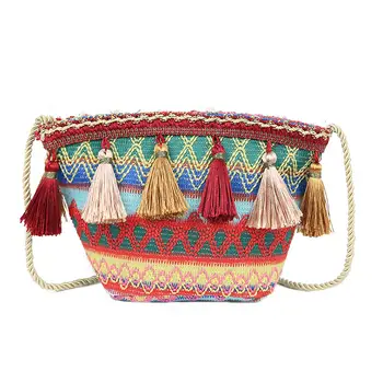 

Women Handbag Shoulder Messenger Bag Ladies Retro Tassel Satchel 2020 Summer Woven Bags