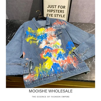 

2020 Spring New Graffiti Inkjet Color Wash Denim Jacket Short Coat Top