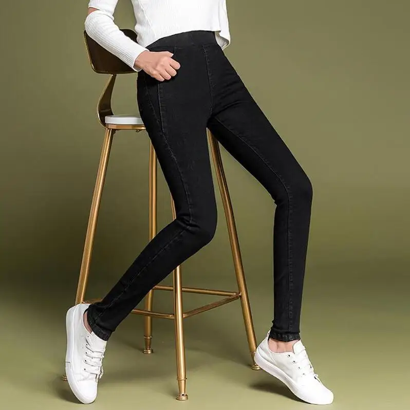 Обтягивающие женские джинсы большого размера, женские джинсы, зимние плотные Стрейчевые теплые джинсы с эффектом пуш-ап, женские джинсы большого размера плюс 38, черные, серые - Цвет: black