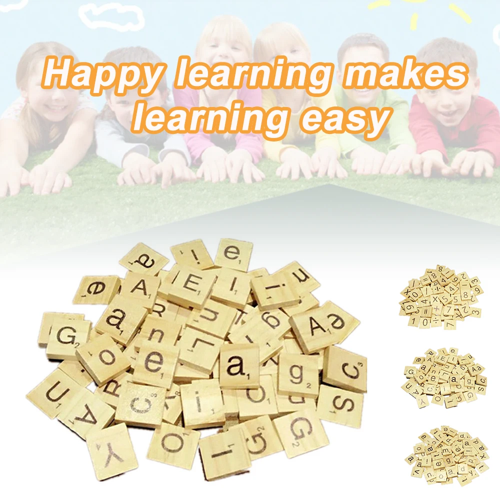 100Pcs/set English Words Wooden Letters Alphabet Tiles Black Scrabble Letters& Numbers For Crafts Wood 3