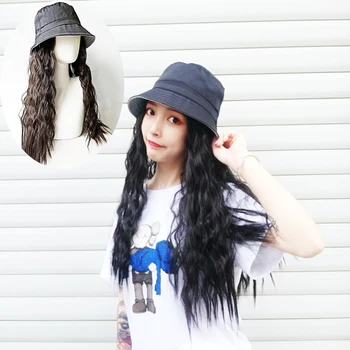 

3-Colors Natural Fashion Hat Cap Wig Long Curly Hair Big Wave Soft Fluffy Wave Hair Extensions With Black Female Baseball