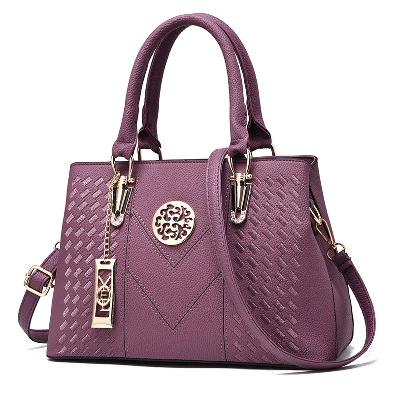 Сумки с вышивкой, через плечо женские кожаные сумки с ручкой сверху для женщин Sac основная Женская Ручная сумка Bolsas Femininas S5 - Цвет: Фиолетовый