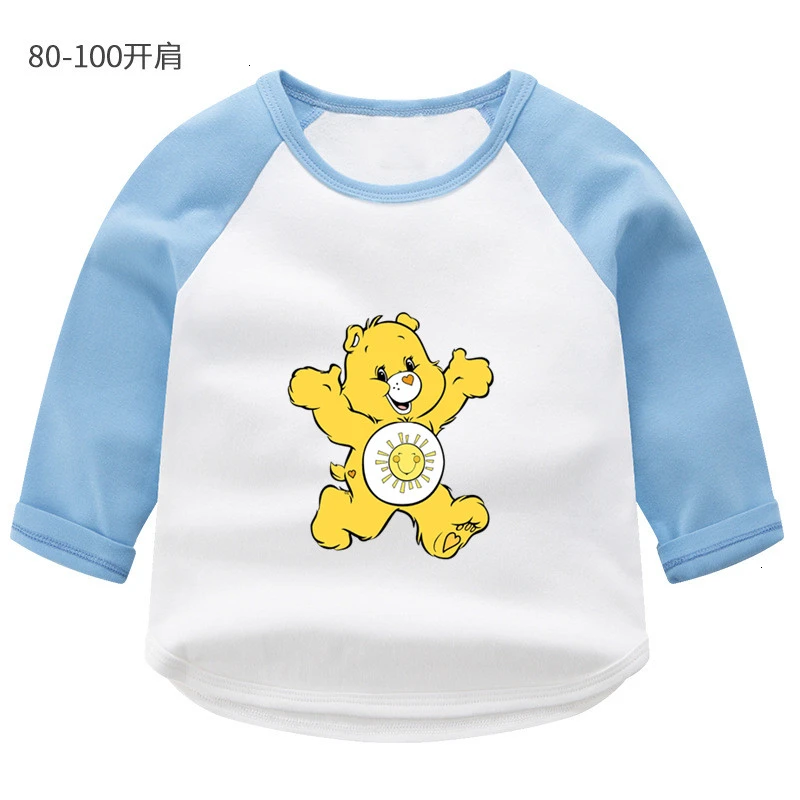 Summer O-Neck Tops Boys Girls Care Bears splice color Long sleeve T-shirt Kid Children Cartoon T shirt Baby