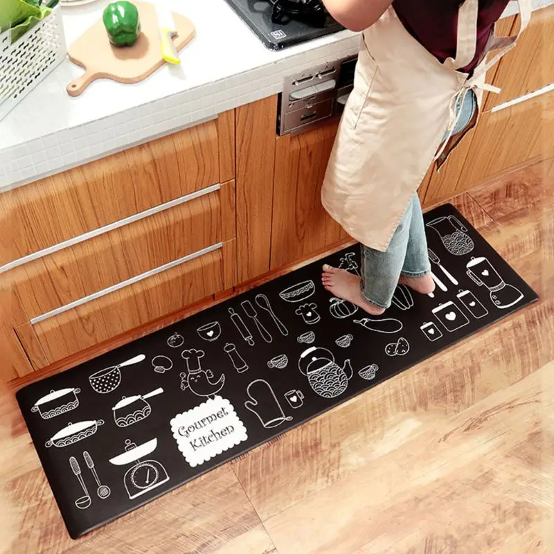 

45x75CM Japanese Kitchen Mat Colored Cartoon Print Waterproof PVC Non-Slip Rubber Back Floor Carpet Oil Proof Doormat Area Rug