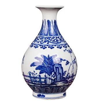 

JINGDEZHEN BLUE AND WHITE PORCELAIN HAND-PAINTED ANTIQUE QIANLONG VASE DECORATION LIVING ROOM FLOWER ARRANGING WINE CABINET VASE