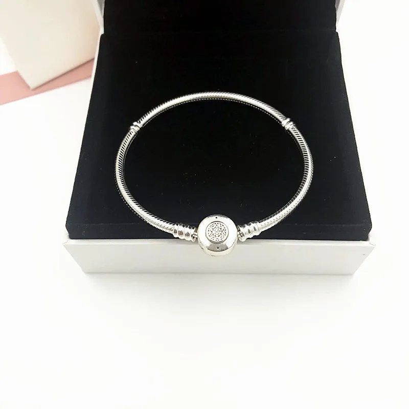 

2020 Classic Euro 100% 925 charm bangle silver clasp bracelet for girls jewelry making,1pz