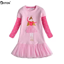 DXTON/Детское платье для девочек; платье принцессы с длинными рукавами и аппликацией; Детский костюм; Robe Fille; Повседневное платье; зимняя одежда для девочек
