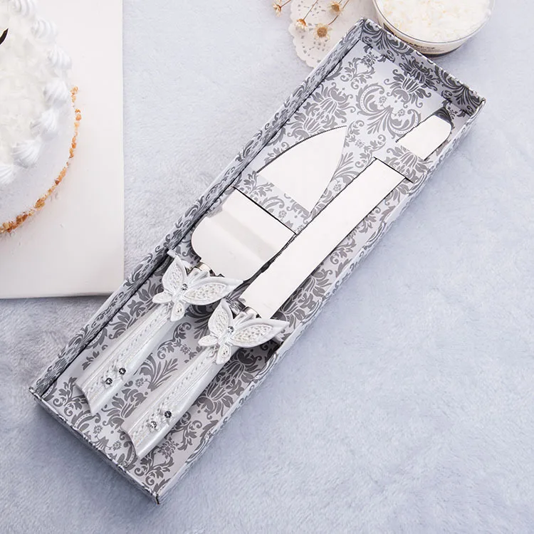 cake shovel set 2 шт свадебный нож для торта, Сервировочные столовые приборы, Свадебные вечерние украшения, посуда из нержавеющей стали с ручкой-бабочкой, рождественские подарки - Цвет: cake shovel set