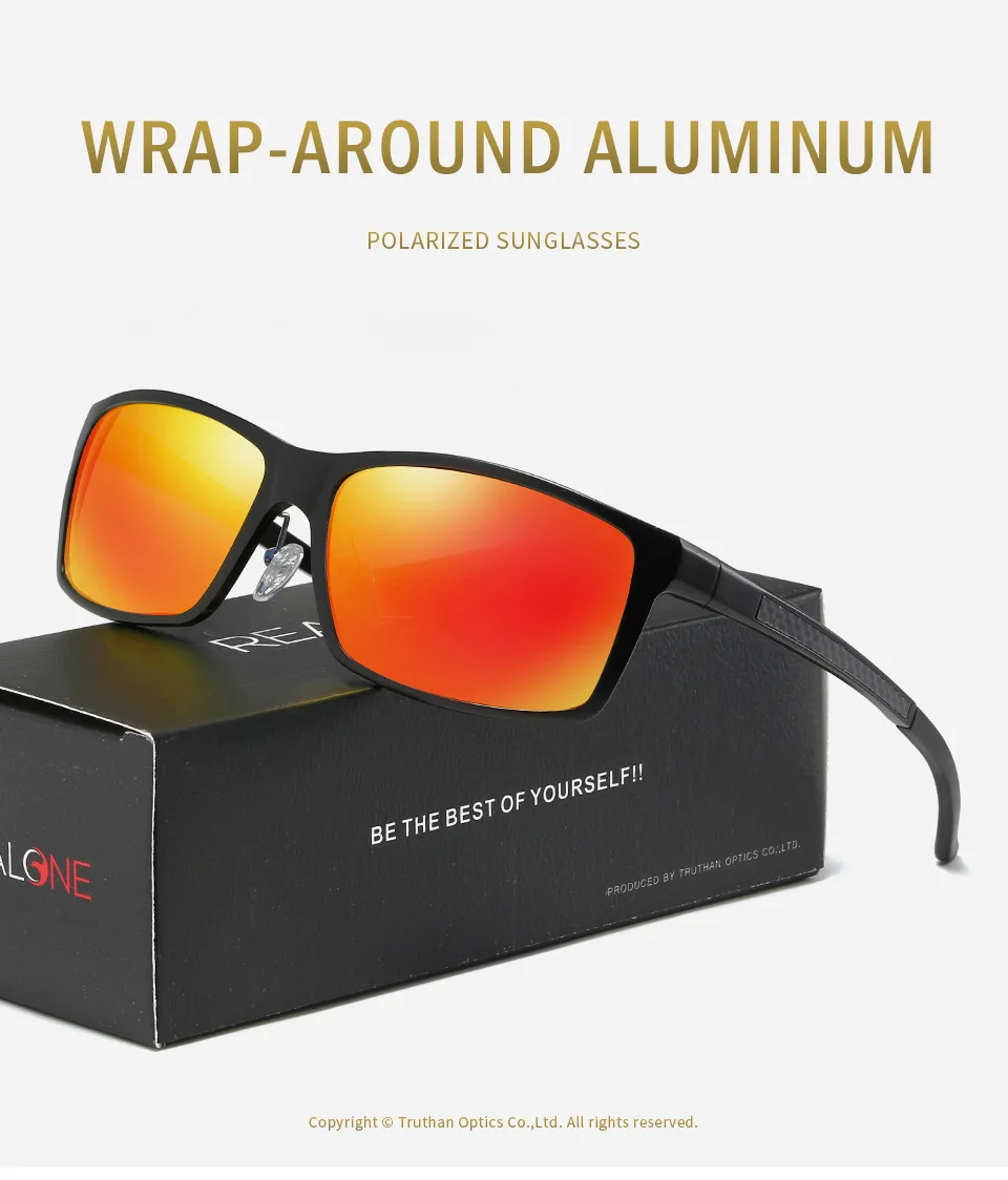 High Quality Mens Aluminum Sport Sunglasses Wrap-Around Rectangle Polarized Sun Glasses for Men Driving Sunglass Anti-glare 5089