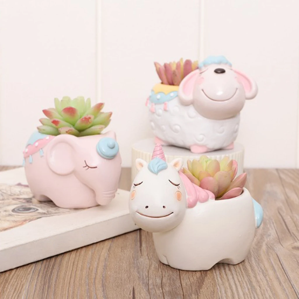 Cute Animal Flower Pot Creative Resin Garden Succulent Planter Flowerpot Plant Container Home Office Decors