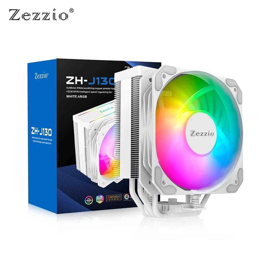 

Zezzio ZH-J130 White/Black 4 Heat pipe CPU Cooler 5V 3PIN ARGB Cooling Fan Tower heat sink for Intel LGA115X 1200 AMD AM4