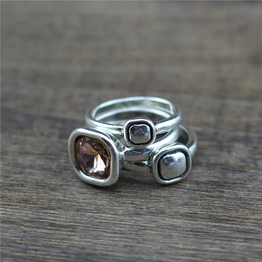 Fashion Design Women Square Crystal Retro Rings 3pcs/Set For Female Party Wedding 17mm Diameter Jewelry ring set finger ring wedding rings wedding ring