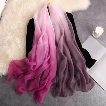 

Women Silk Scarf Shawls 2020 Spring Foulard Scarves Lady Fashion Gradient Color Solid Pashmina Beach Stole Think Bandana Hijabs