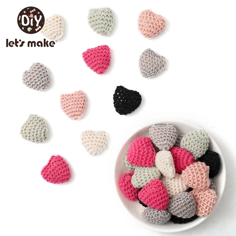 Crochet Heart Bead Pacifier Chain Accessories Beech Beads BPA Free Baby Care Teether Can DIY Pacifier Chain 10Pcs