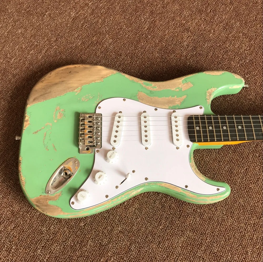 Стиль ручной работы 6 струн палисандр гриф электрогитара, зеленый цвет gitaar relics by hands guitar ra