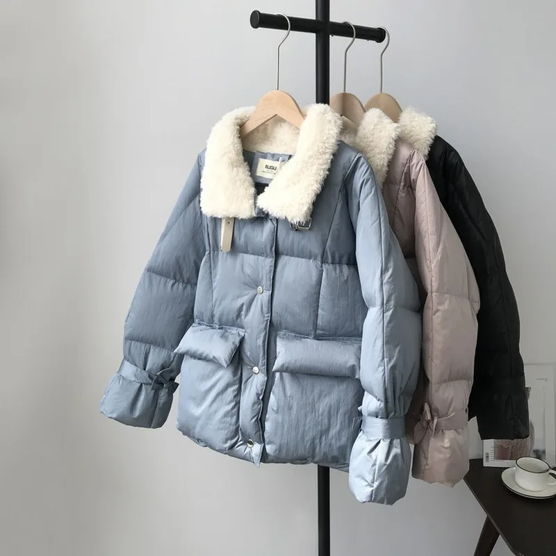 Winter New Thickened Solid Color Short ins Loose Bread Suit cotton-padded jacket Female