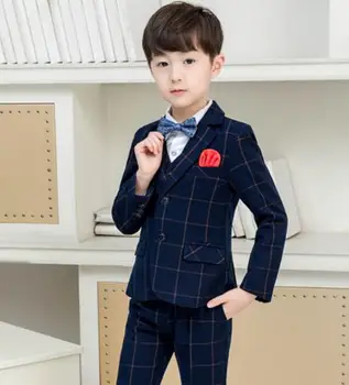 

2019 formal brand boys suits blazer Gentlemen's wedding flowers lapel into casual Tuxedo dress 3pcs (Vest + jacket + pants)