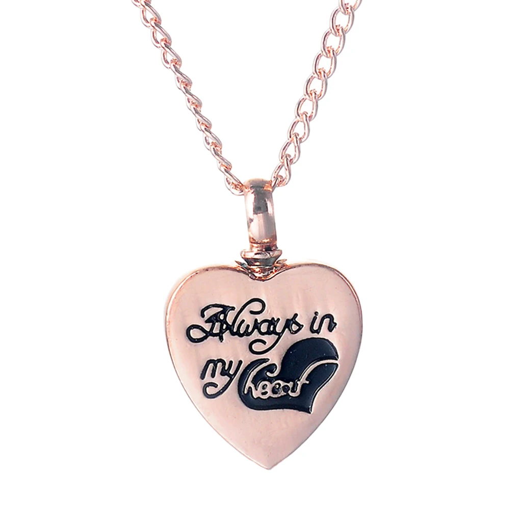 Urn Cremation Jewelry Necklace Heart Pendant Necklace Keepsake Rose Gold