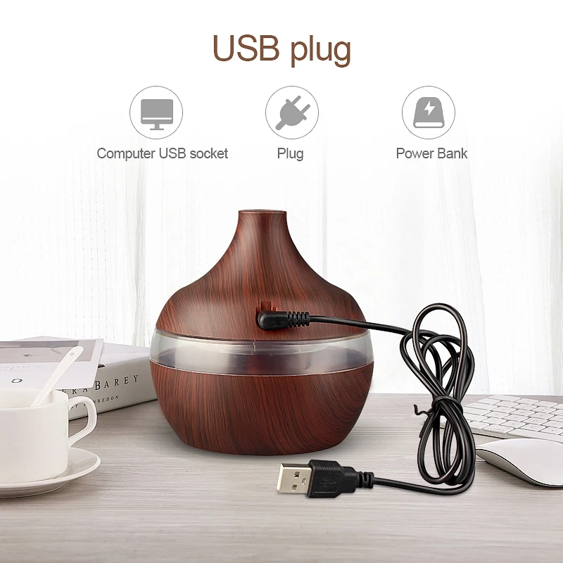 Usb 300 мл Арома увлажнитель ароматерапия под дерево 7 цветов светодиодные лампы Электрический ароматерапия эфирное масло Арома диффузор