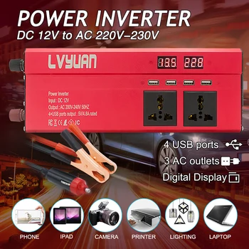 

6000W DC 12V TOo AC 220V 230V Solar Power Inverter 4USB Universal Inverter 3 Universal Sockets Car Inverter Home Travel Inverter