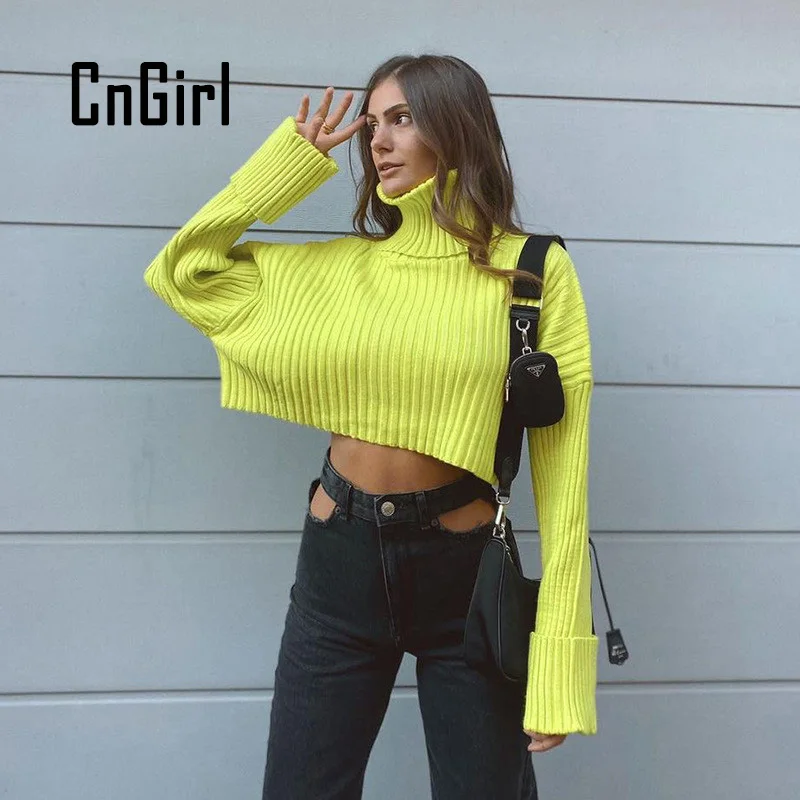 CnGirl 2021 Autumn Winter High Neck Sweater Women Fashion Long Sleve 