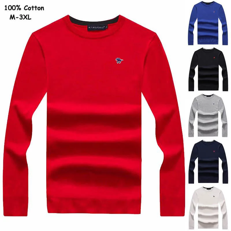 

High quality 2019 Men's long sleeve O-neck knitted sweaters casual 100% cotton small horse mens sweaters fashion slim mens tops