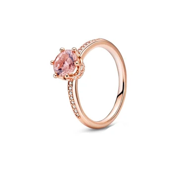 

Authentic 925 Sterling Silver Pink Sparkling Crown Solitaire Ring CZ Rings for Women Engagement Jewelry Anniversary