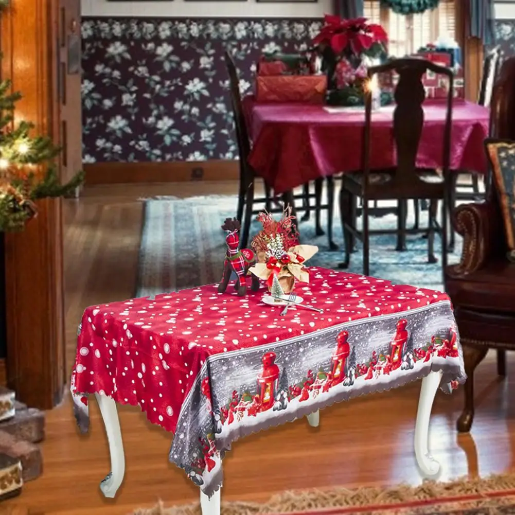 Christmas Printed Fabric Tablecloth Washable Ribbons Waterproof Table Cover Desk Cloth Festive Part