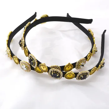 

New French retro Fashion Round Clear And AB Crystal Baroque Hairbands Shiny Rhinestone Headband For Women Luxury Hair Jewelry