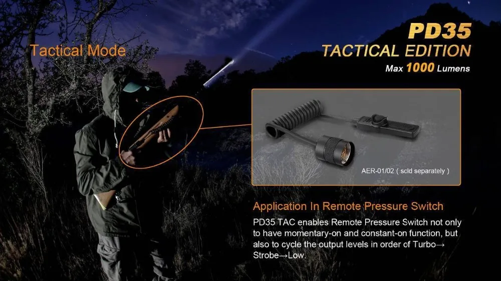 Fenix PD35 TAC 1000 люмен CREE XP-L светодиодный тактический фонарь с ARB-L18-2600U литий-ионной батареей