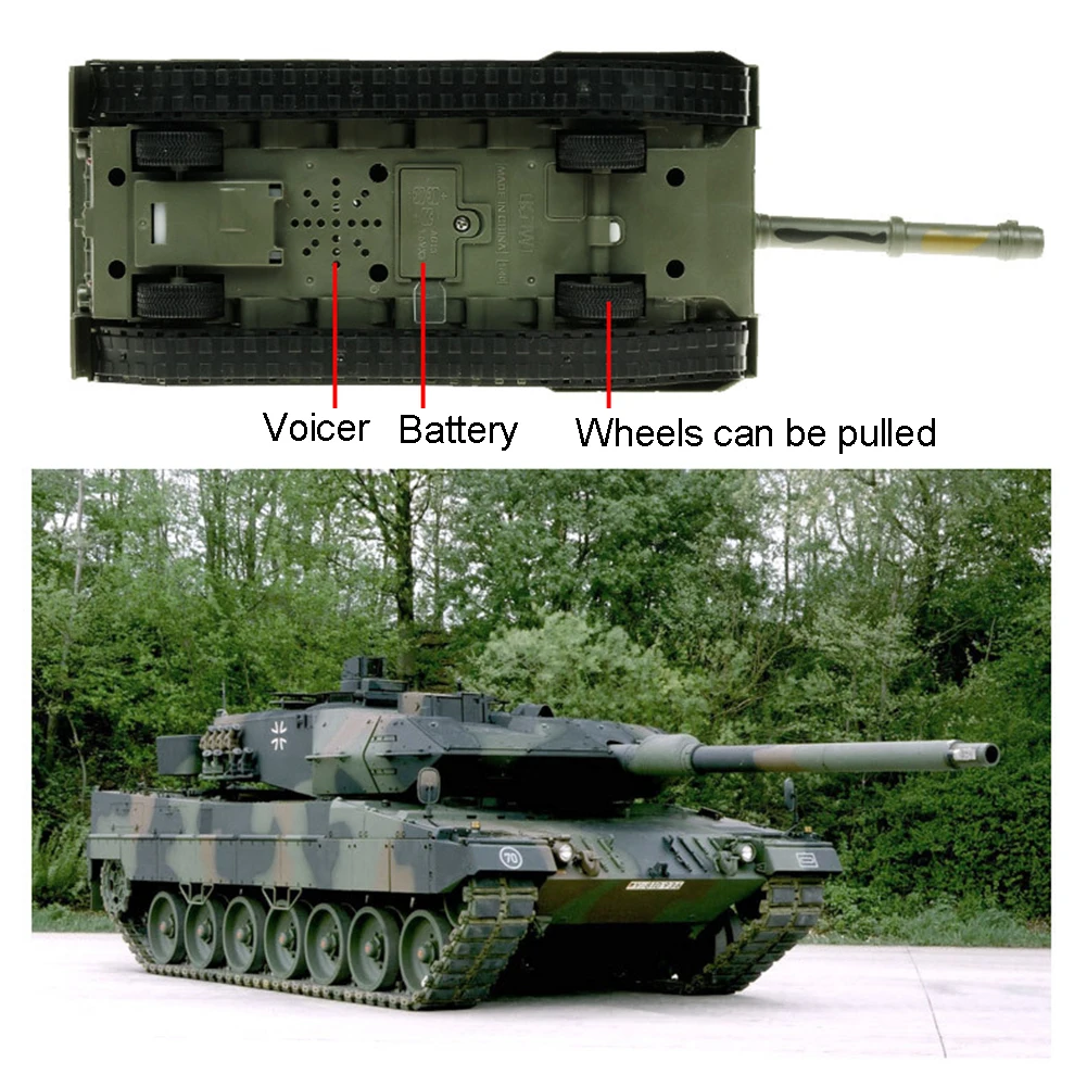 Игрушка для мальчика 1/40 немецкая 2A6 Военная вращающаяся модель танка оттяните машину с музыкой игрушка со светодиодом Новые Образовательные Подарки солдатский танк