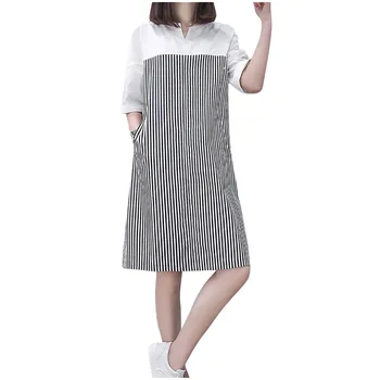 

Women Summer Dress V-Neck Knee Length Half Sleeve Stripe Print Dress Vestidos Verano 2019 Mujer Evening Half Sleeves Dress #L