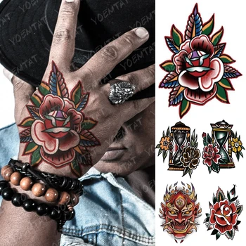 

Waterproof Temporary Tattoo Sticker Color Old School Fake Tatto Flash Tatoo Hand Arm Skull Rose Tato body art for Women Men
