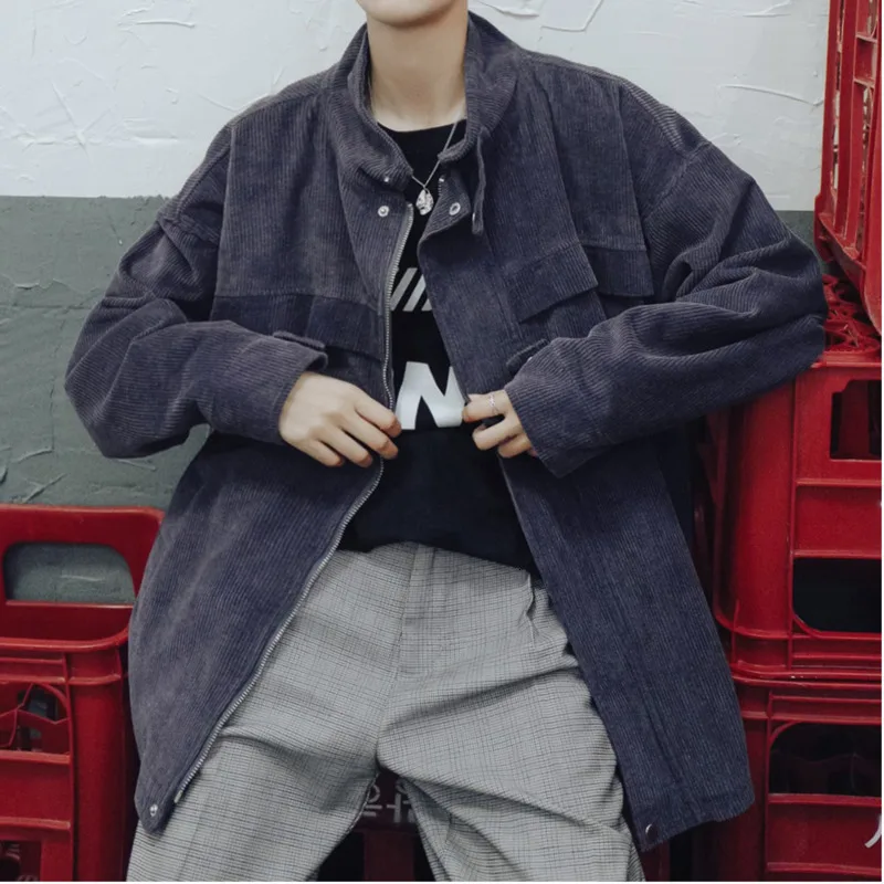 Зимняя новая Вельветовая куртка мужская мода ретро сплошной цвет Повседневная хлопковая куртка Мужская Уличная свободная Парка мужская одежда M-2XL