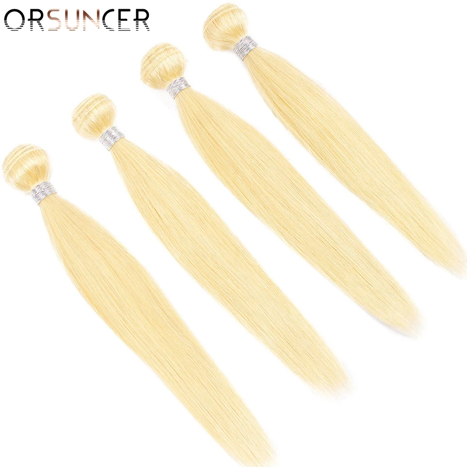 

ORSUNCER 3/4PC Deal 613 Blonde Hair bundle Straight Brazilian Human Hair Weave Medium Ratio 613 Honey Hair Extensions Non-Remy