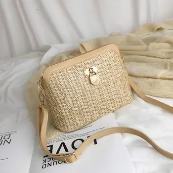 

Fashion Straw Crossbody Bag Woven PU Leather Boho Beach Holiday Women Ladies Shell Shoulder Bags