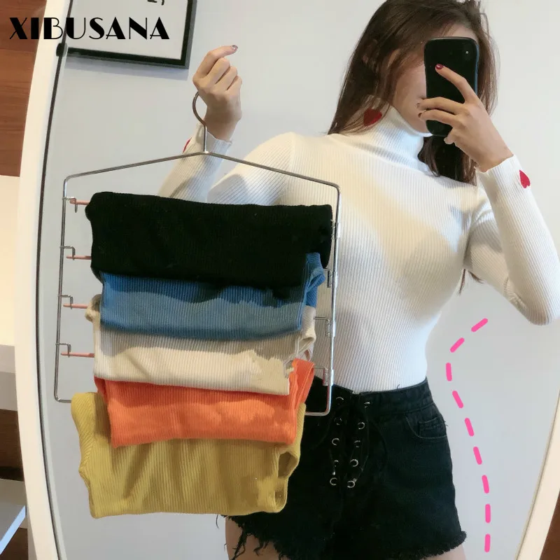 

XIBUSANA 2020 Autumn New Love Embroidery Turtleneck Sweaters Wowmen Solid Slim Long Sleeve Casual Pullovers Knitted Tops Female