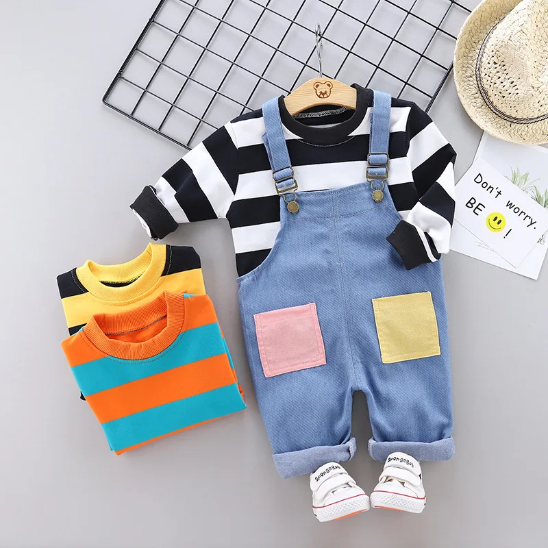 

2019 Autumn Clothing New Style Children Baby Wide Suspender Strap Two-Piece Denim Suit Long-sleeve Blouse