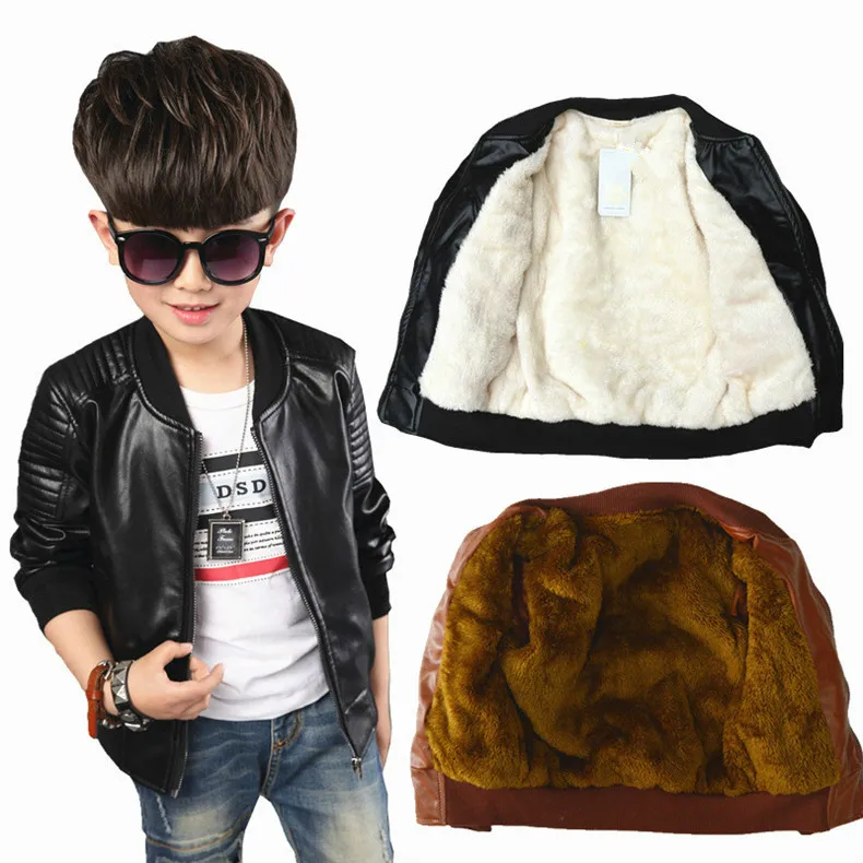 Детская куртка для мальчиков ростом 90-170 см куртка из искусственной кожи детская одежда теплая бархатная куртка для мальчиков кожаная куртка с длинными рукавами