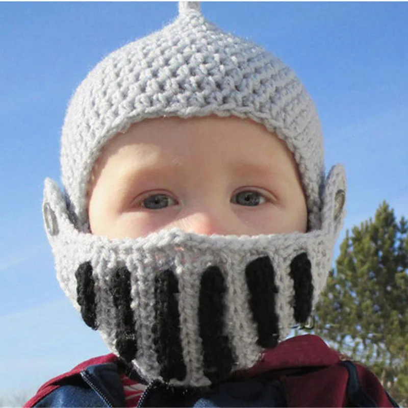 Handmade Wool Roman Knight Hats Men Cycling Knitted Hat Winter Beanie Skullies Black Gray Halloween Funny Cap for Adult Child