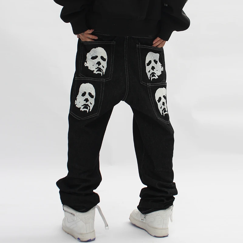 Pantalones vaqueros informales con estampado de para hombre y mujer, ropa de calle gran tamaño, rasgados y holgados, estilo Vibe|Pantalones vaqueros| - AliExpress