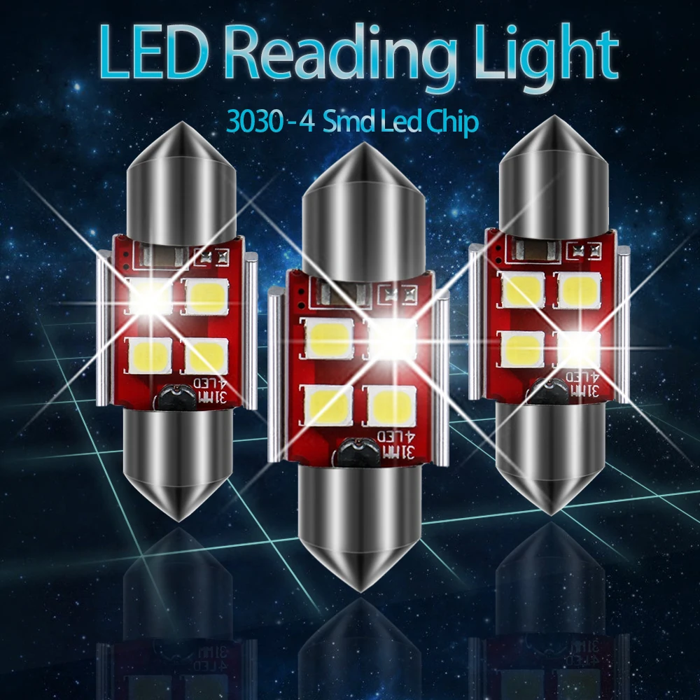 100 шт. C5W гирлянда 31 36-39-41 мм Canbus LED светодиодная лампочка в автомобиль 3030 6smd Купол Карта Чтение номерного знака Интерьер светильник автомобильных ламп-белый
